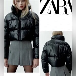Zara NWOT Faux Leather Quilted Puffer Jacket Size XL.